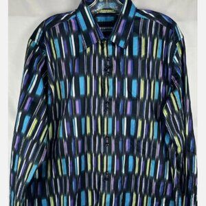Luchiano Visconti Bright Geometric Stripe Shirt Mens XL Button Front Exclusive